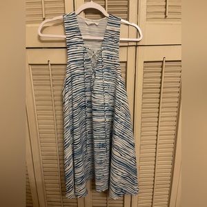 Blue and white striped flowy mini dress